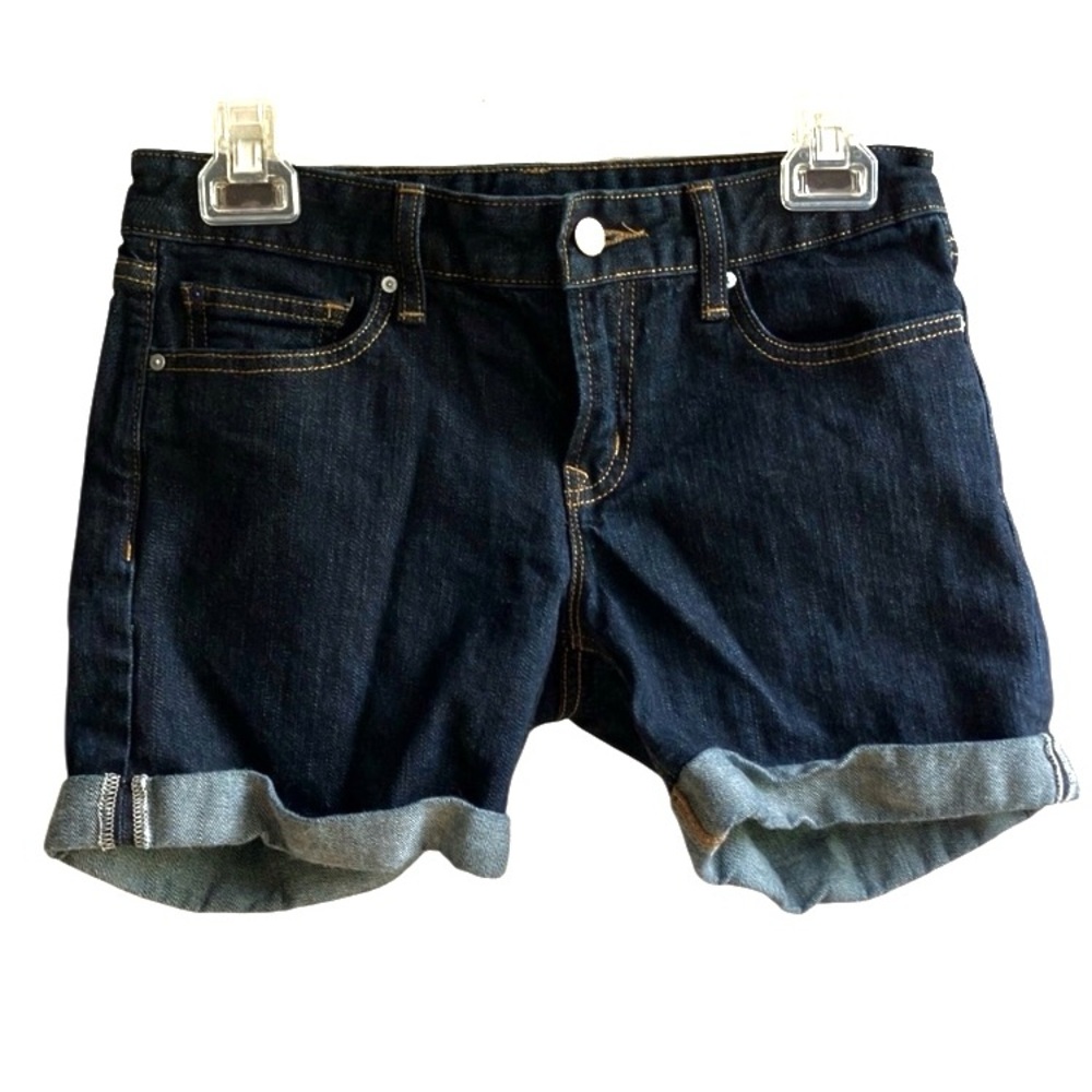 Gap 1969 Real Straight Jean Shorts Size 27 Dark Wash Denim Cuffed Hems Classic
